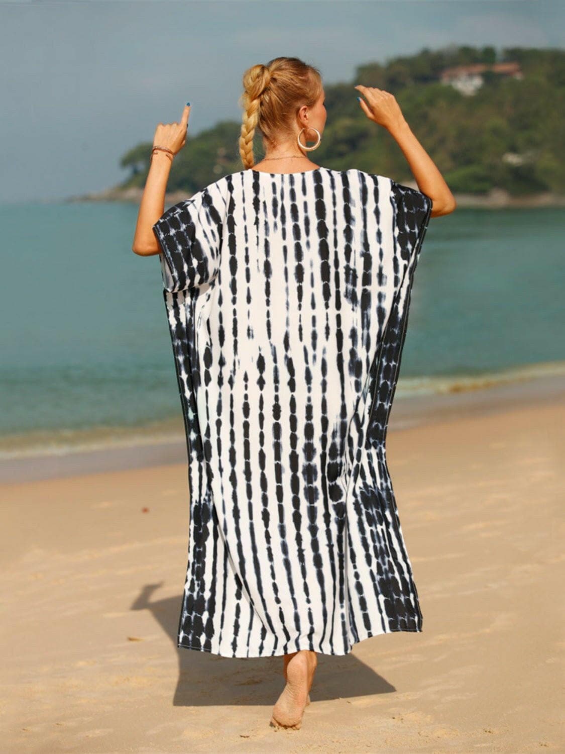 Tie-Dye V-Neck Half Sleeve Cover-Up - Love Salve