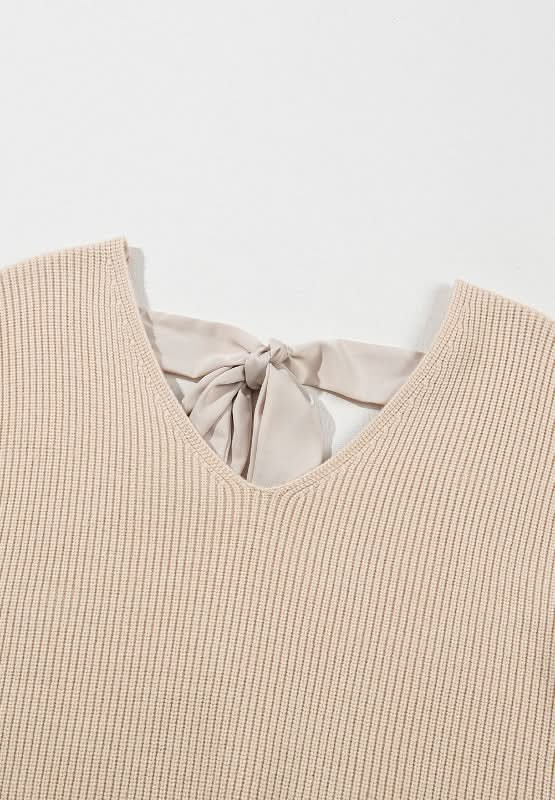 Tied Back V - Neck Long Sleeve Sweater - Love Salve