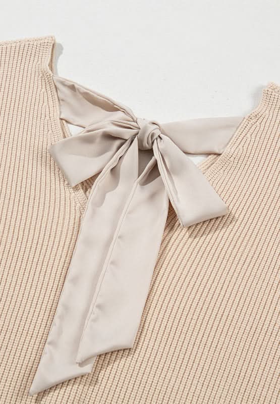 Tied Back V - Neck Long Sleeve Sweater - Love Salve