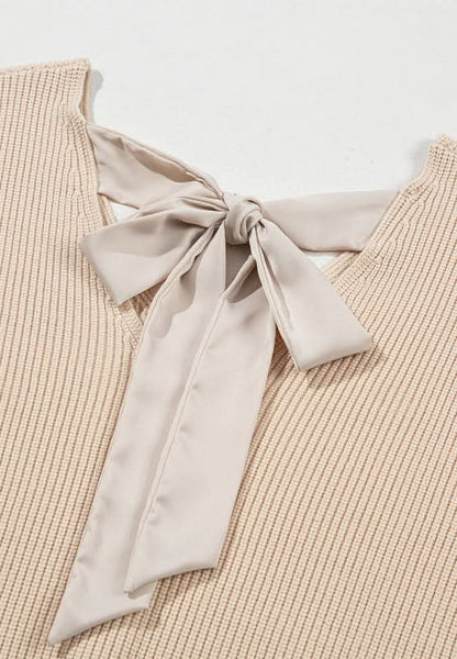 Tied Back V - Neck Long Sleeve Sweater - Love Salve