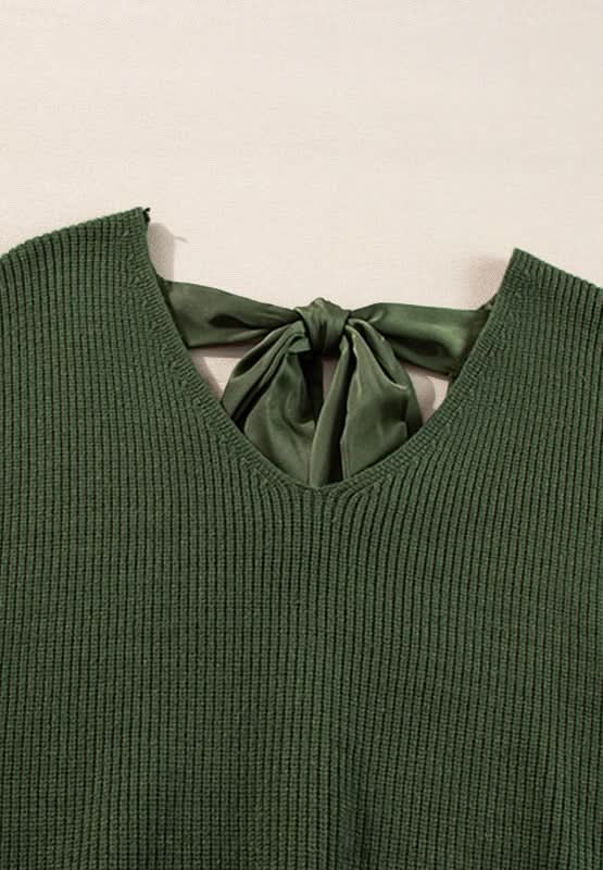 Tied Back V - Neck Long Sleeve Sweater - Love Salve