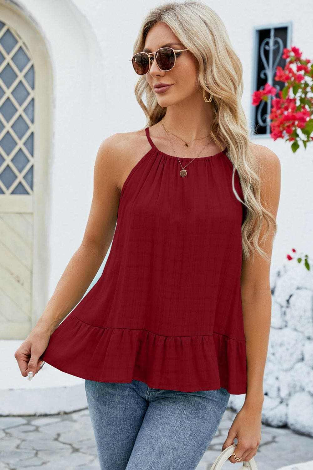 Tied Ruffled Round Neck Cami - Love Salve