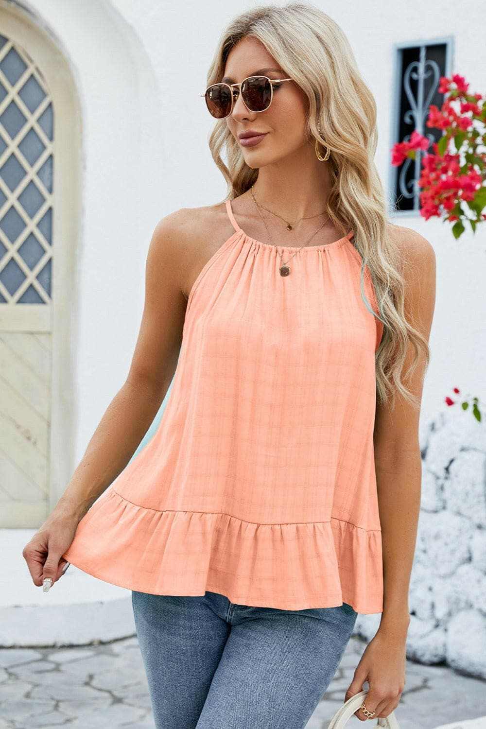 Tied Ruffled Round Neck Cami - Love Salve