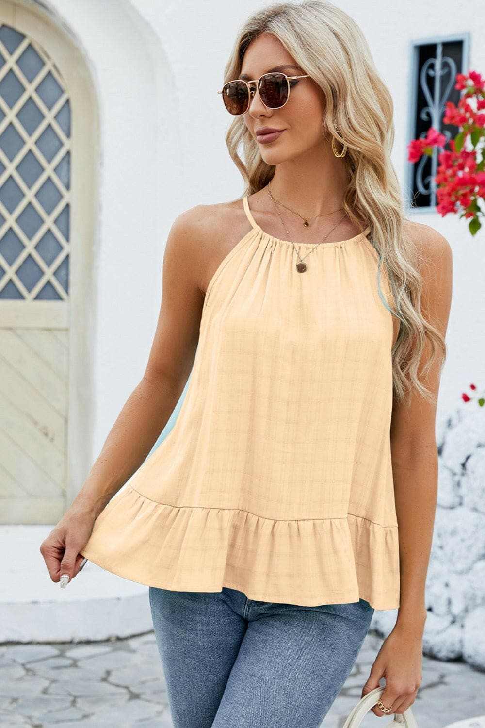 Tied Ruffled Round Neck Cami - Love Salve