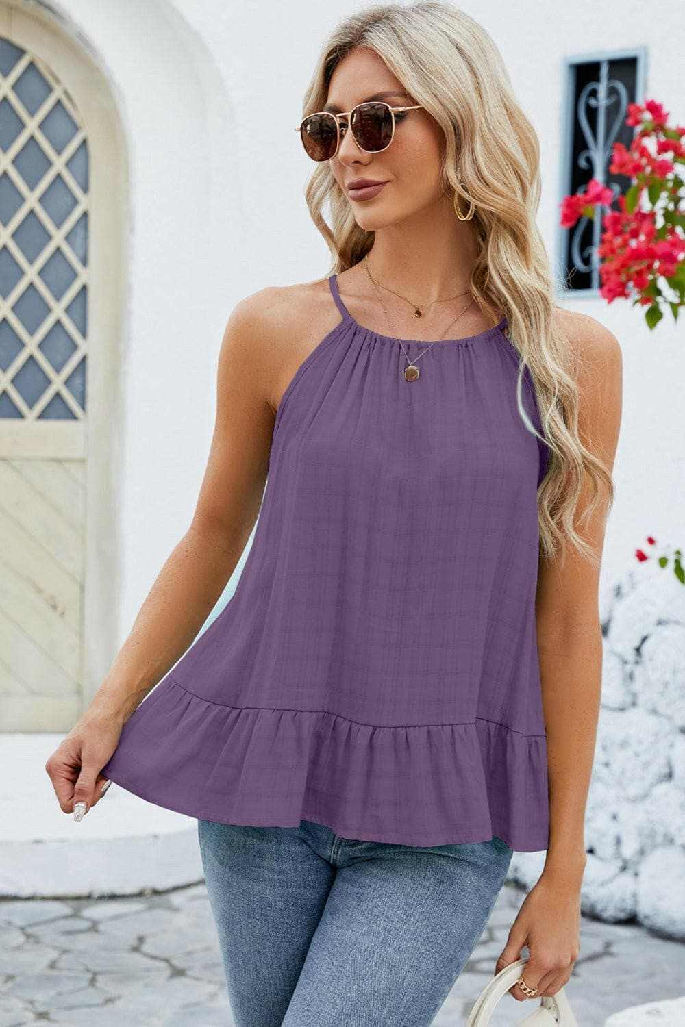 Tied Ruffled Round Neck Cami - Love Salve