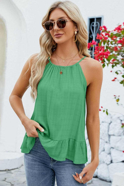 Tied Ruffled Round Neck Cami - Love Salve