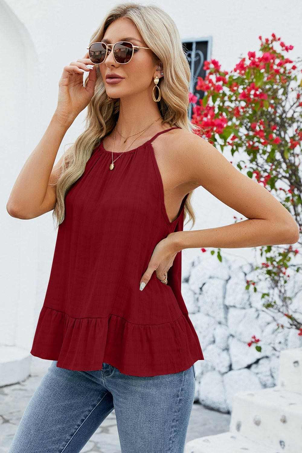 Tied Ruffled Round Neck Cami - Love Salve