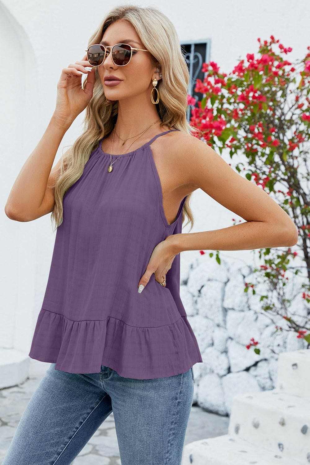 Tied Ruffled Round Neck Cami - Love Salve