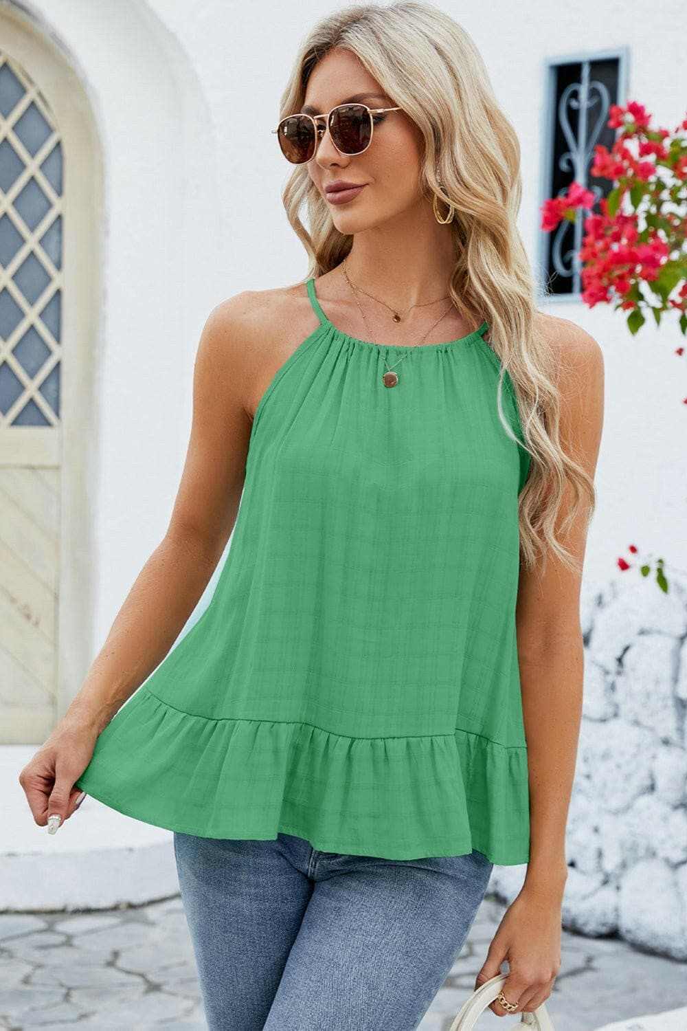 Tied Ruffled Round Neck Cami - Love Salve