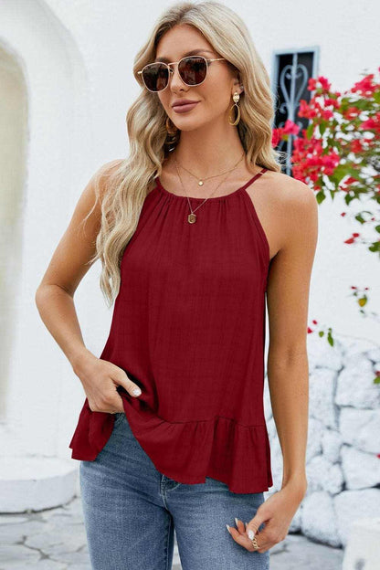 Tied Ruffled Round Neck Cami - Love Salve