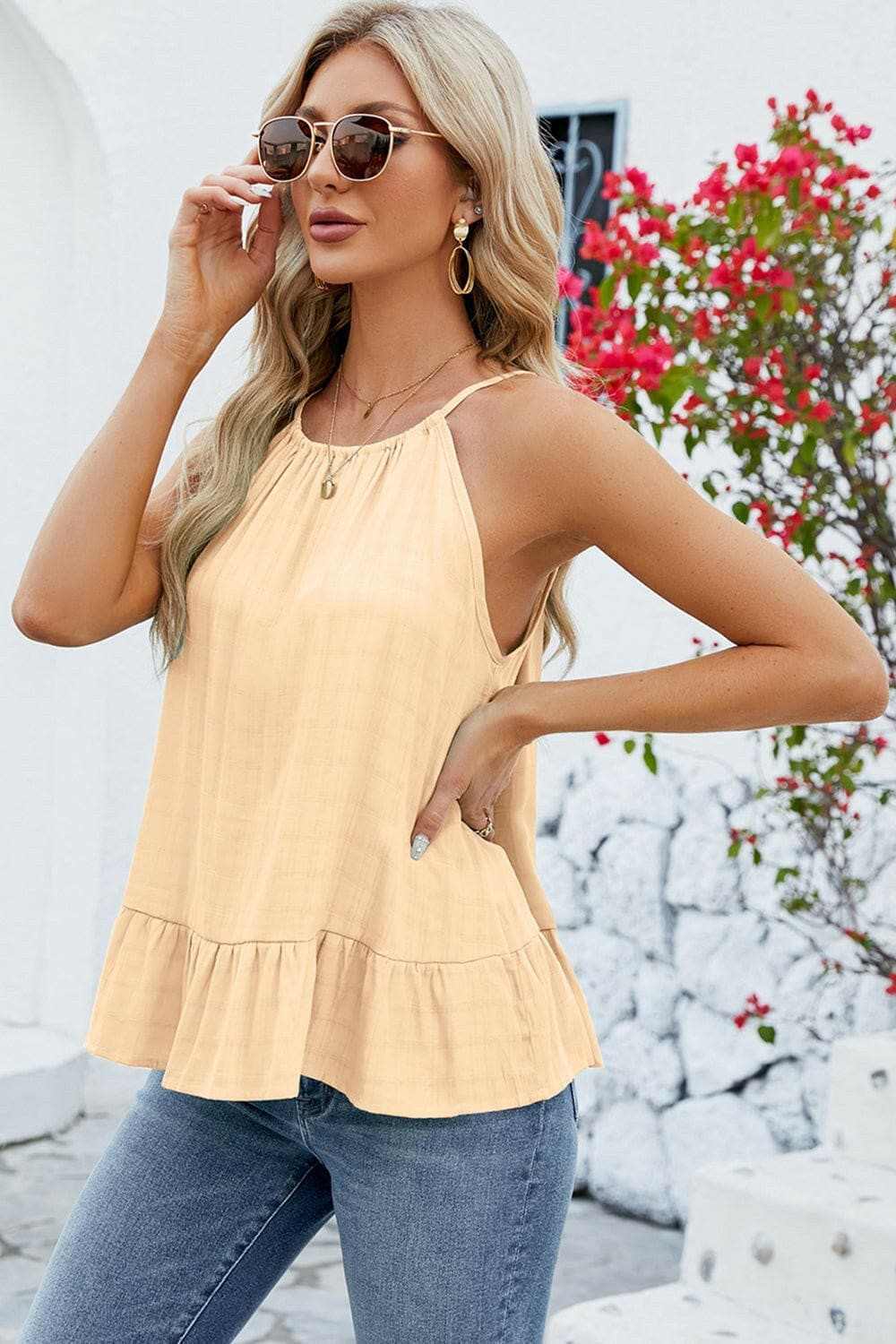 Tied Ruffled Round Neck Cami - Love Salve