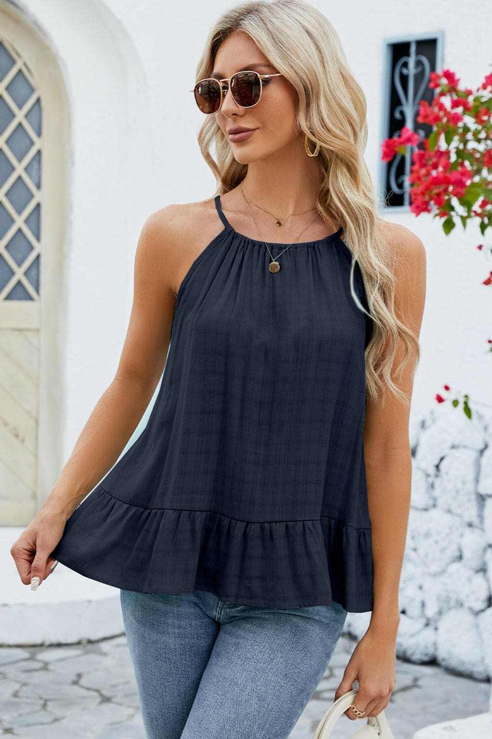 Tied Ruffled Round Neck Cami - Love Salve