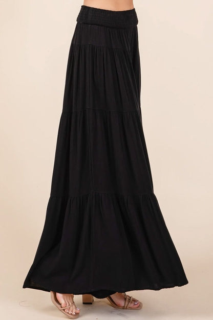 Tiered Smocked Wide Leg Crepe Pants with Elastic Waist and Side Pockets - Love Salve 