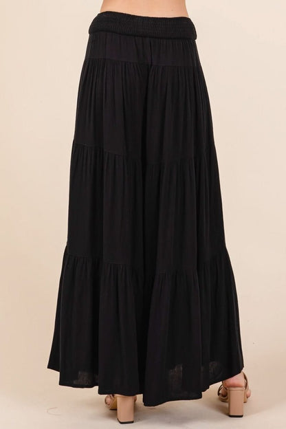 Tiered Smocked Wide Leg Crepe Pants with Elastic Waist and Side Pockets - Love Salve 
