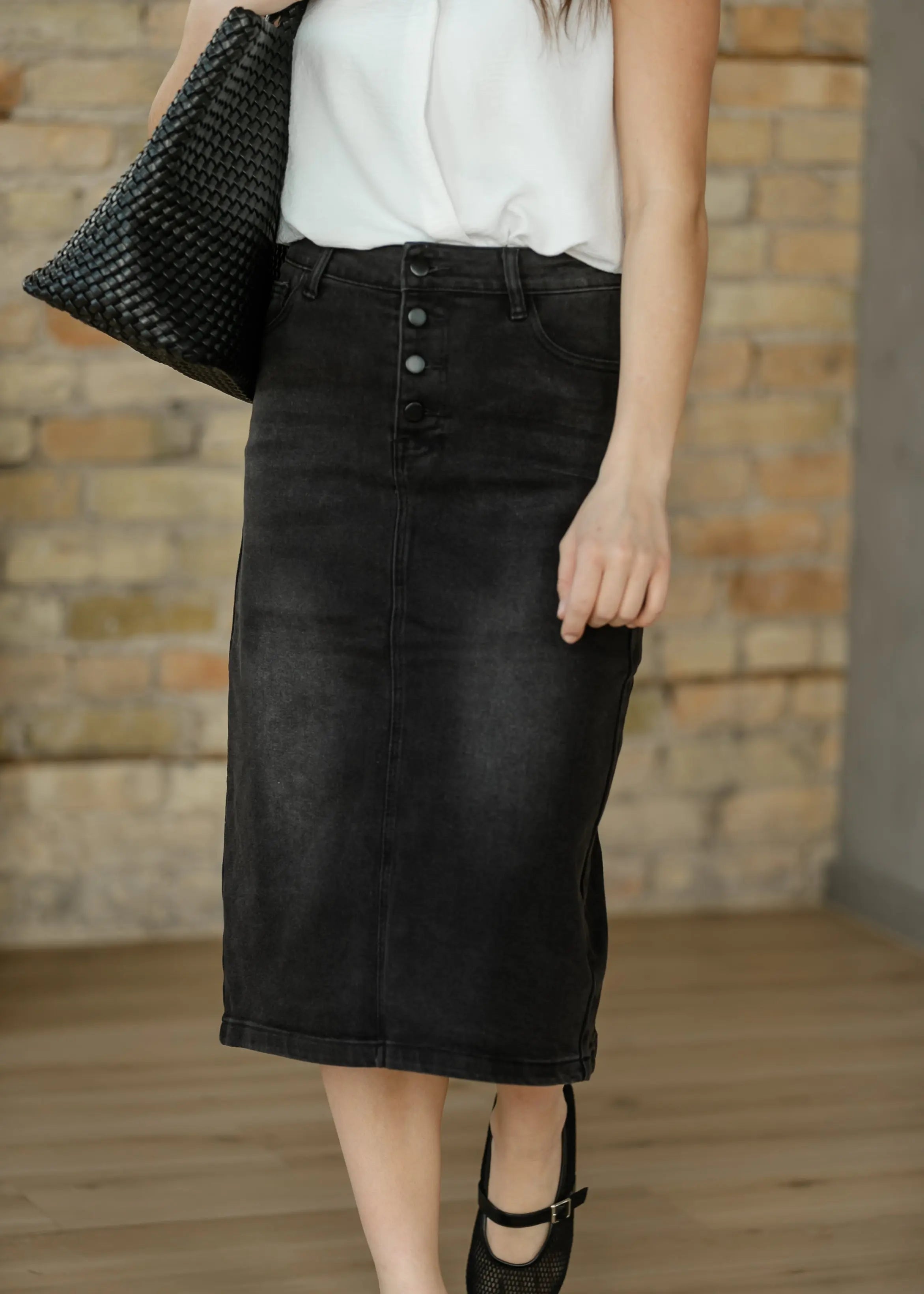 Tiffany Black Denim Midi Skirt Inherit Co.