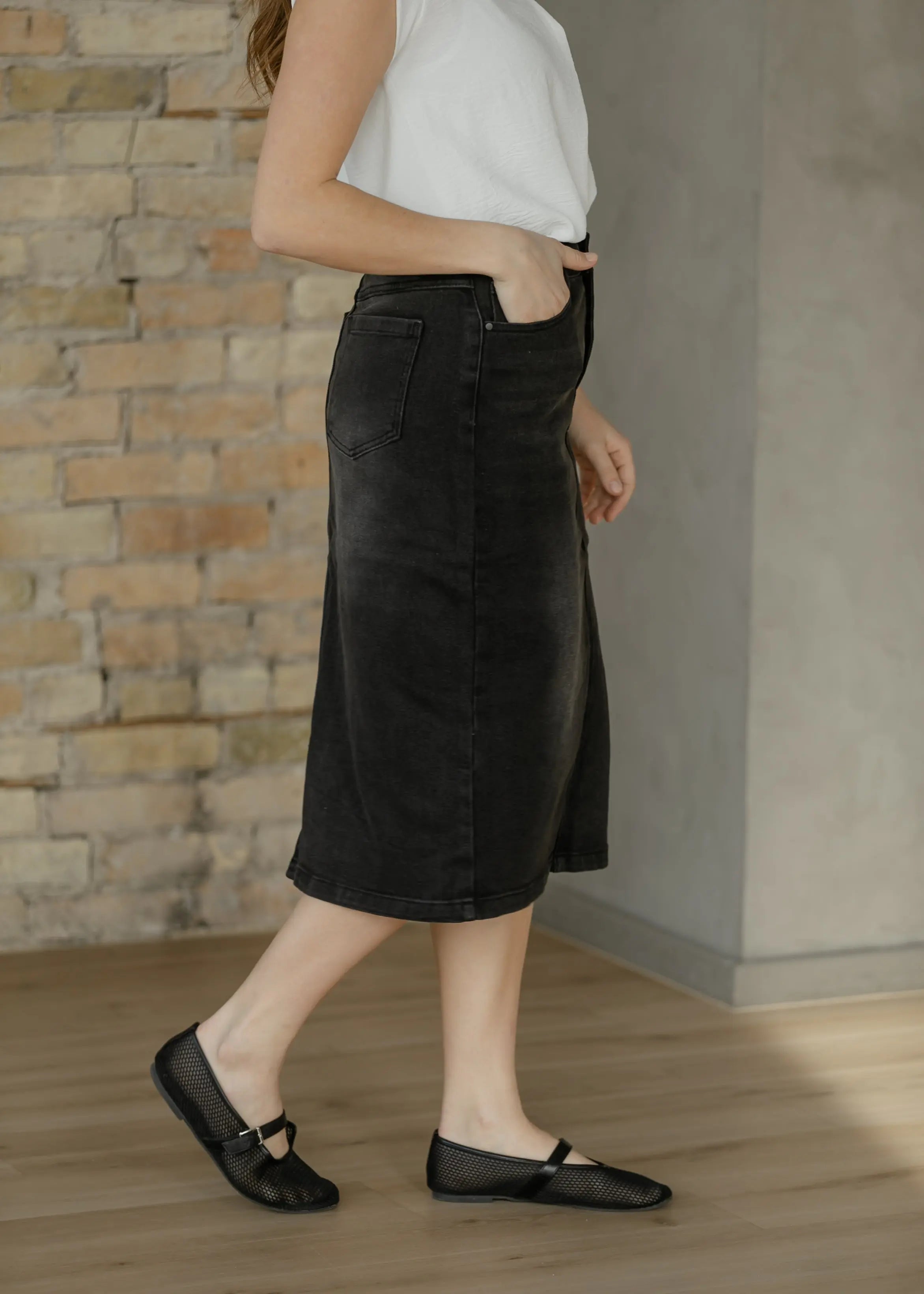 Tiffany Black Denim Midi Skirt Inherit Co.