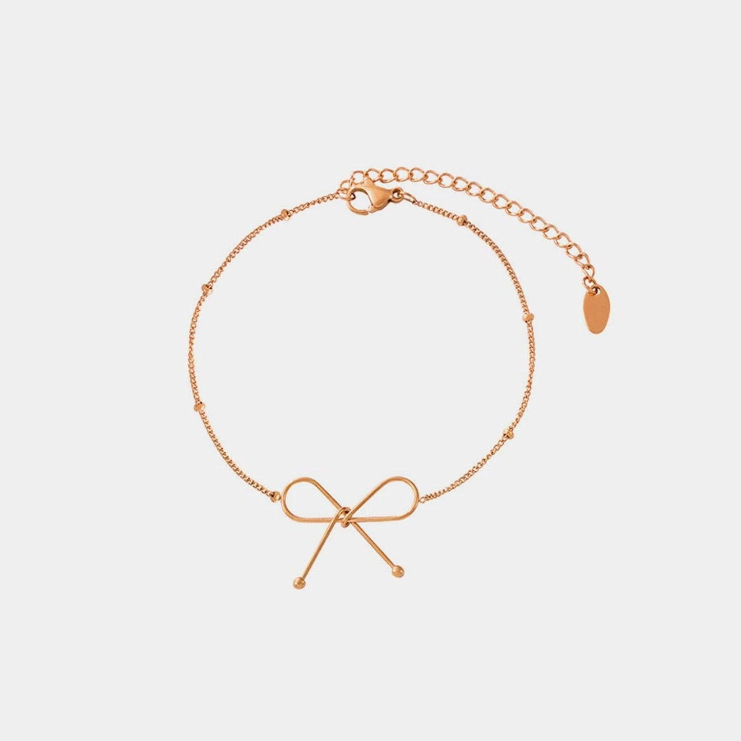 Bow Bracelet made with Titanium Steel & Plated in Silver, Rose Gold, aBow Bracelet made with Titanium Steel &amp; Plated in Silver, Rose Gold, and Gold
 Indulge in elegance with our exquisite Bow Bracelet crafted from durable Titanium Love Salve Silver, Rose Gold,just arrived