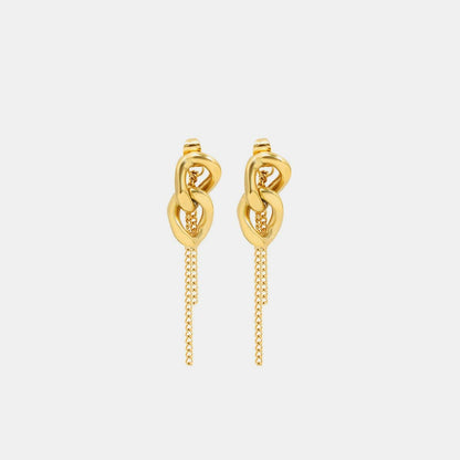 Elegant titanium steel chain earrings with anti-corrosion protection, lightweight at 0.3 oz, 1.9-inch length, sophisticated design.