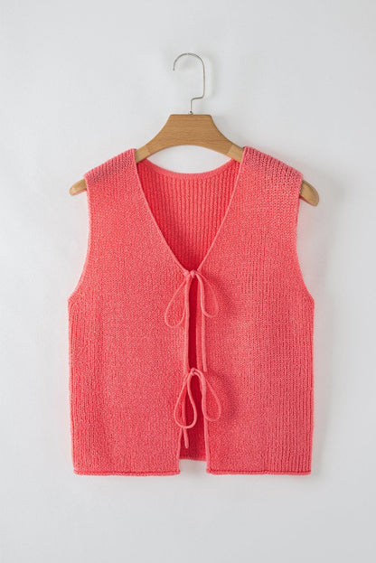 Tomato Red Lace-up Front V Neck Sweater Vest for Women - Love Salve 