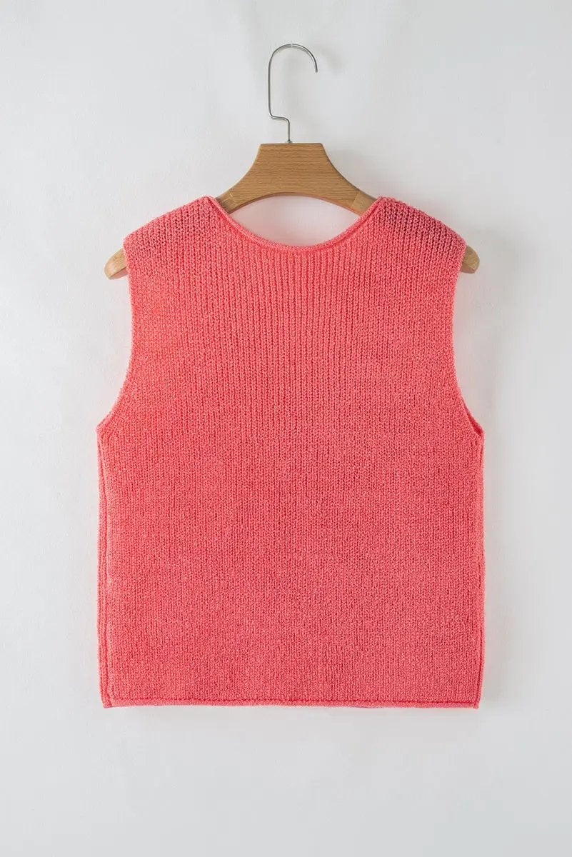 Tomato Red Lace-up Front V Neck Sweater Vest for Women - Love Salve 