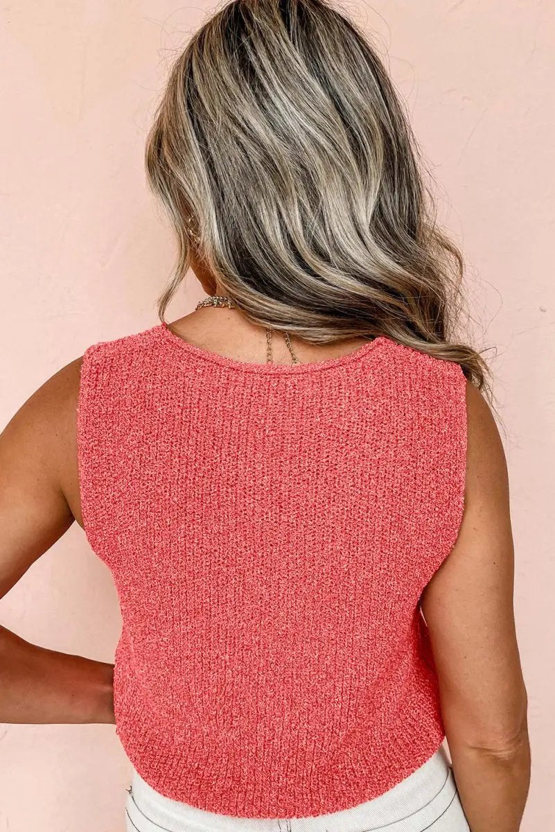 Tomato Red Lace-up Front V Neck Sweater Vest for Women - Love Salve 