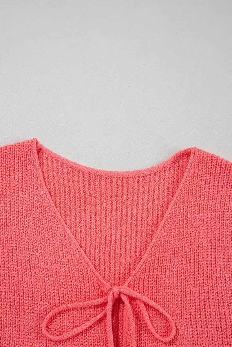 Tomato Red Lace-up Front V Neck Sweater Vest for Women - Love Salve 