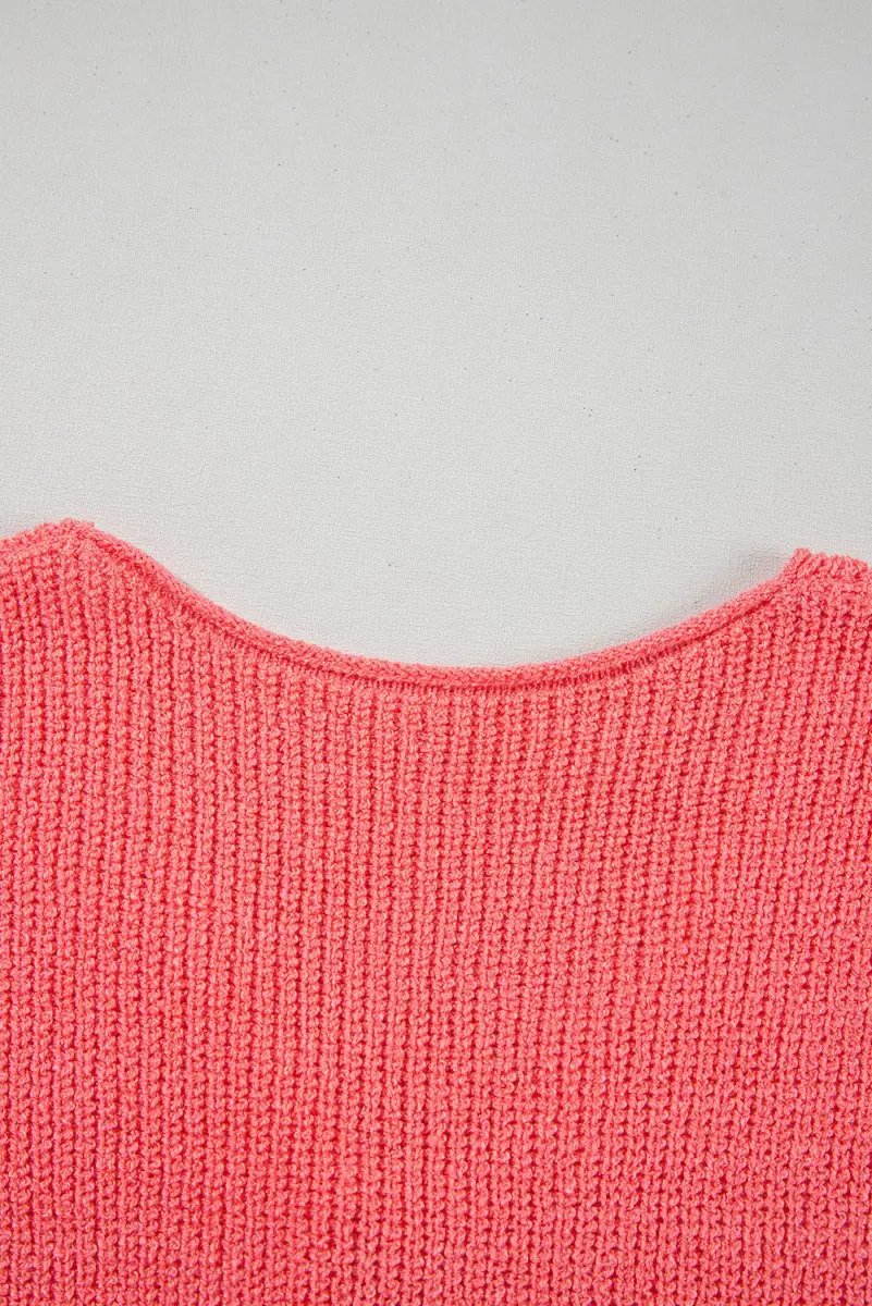 Tomato Red Lace-up Front V Neck Sweater Vest for Women - Love Salve 