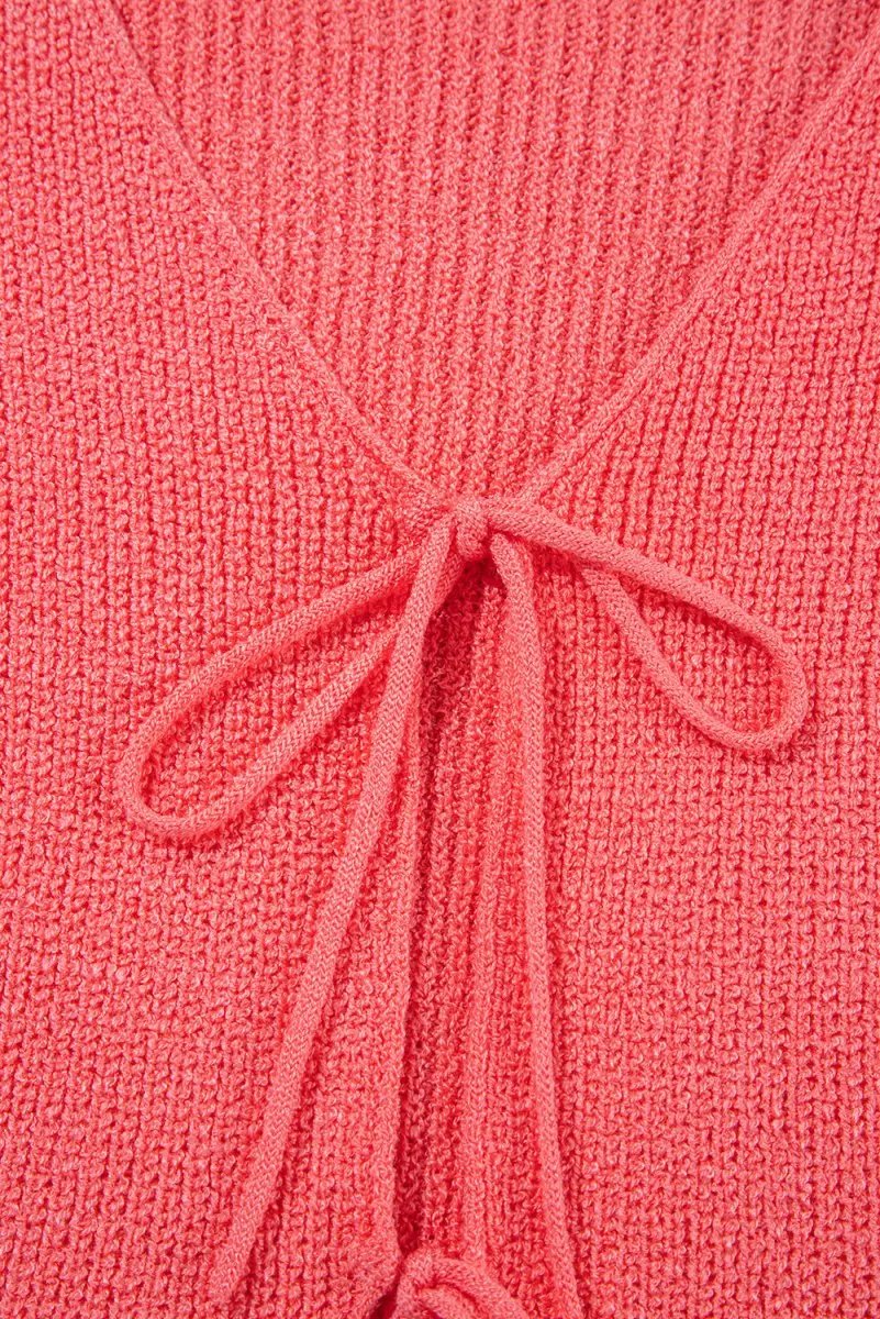 Tomato Red Lace-up Front V Neck Sweater Vest for Women - Love Salve 