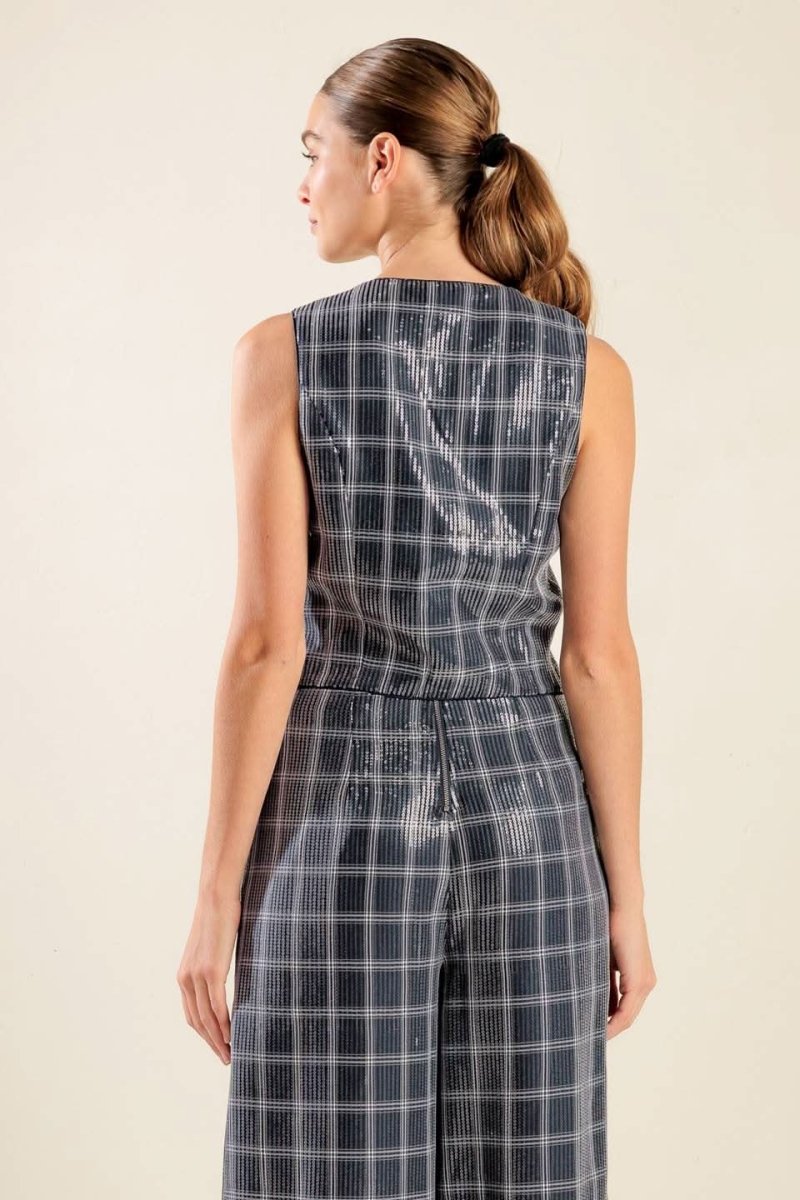 TRAVELING FAR NAVY SEQUIN VEST - Love Salve