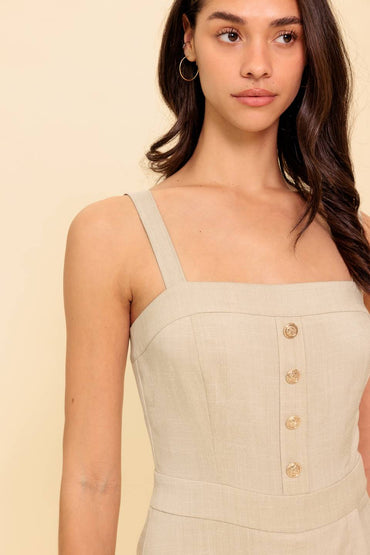 TREND ALERT KHAKI WOVEN ROMPER - Love Salve