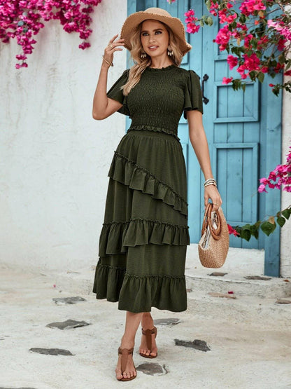 Elegant Sheer Ruffled Midi Skirt with Elastic Waist - Love Salve 