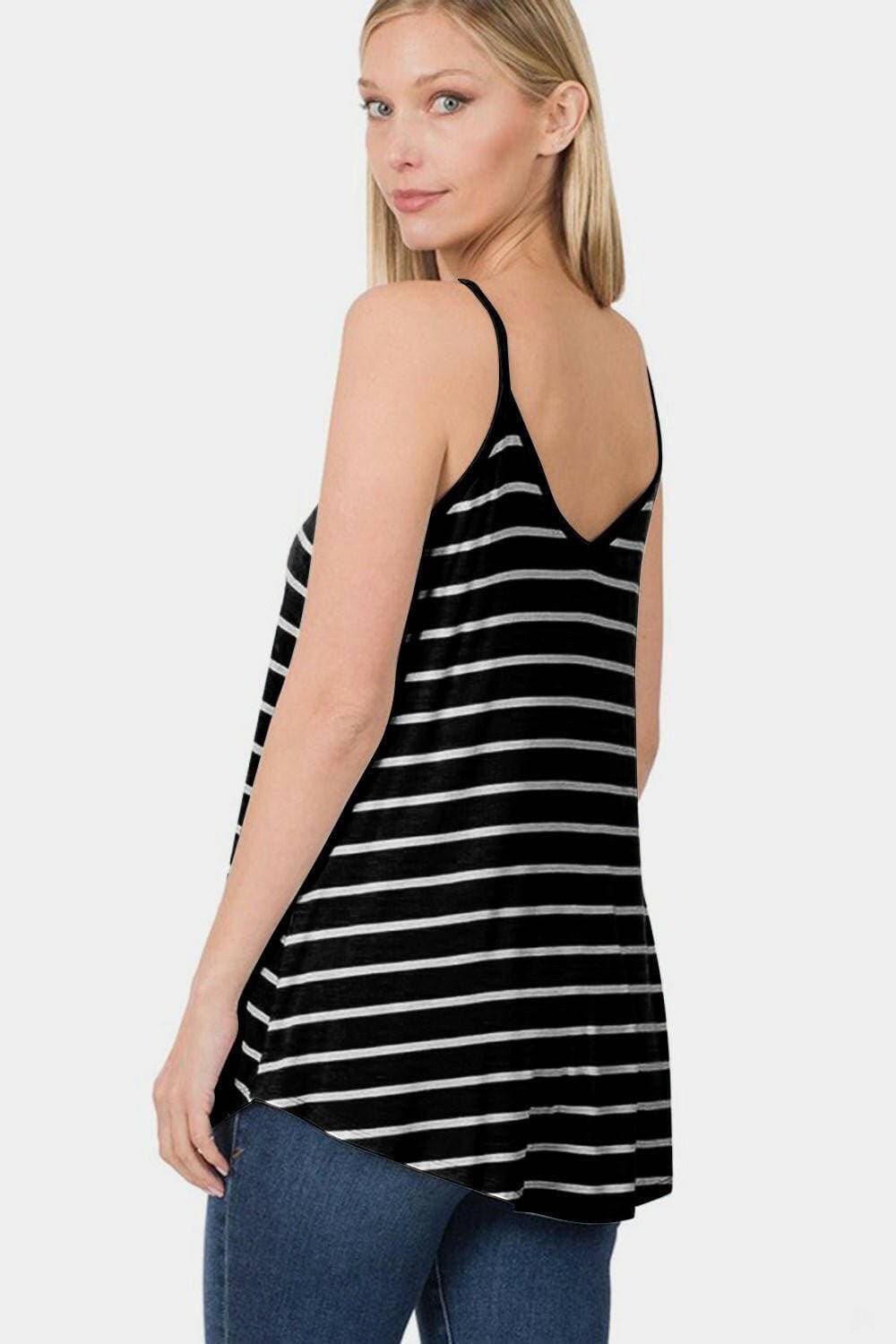 Chic Striped Sleeveless V-Neck Top with Flare Hem - Love Salve 