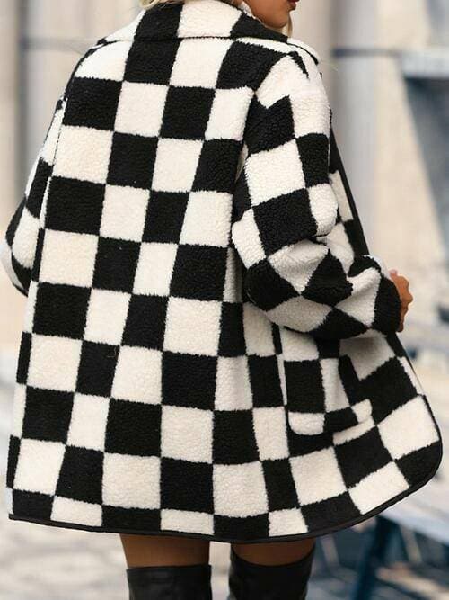 Stylish Checkered Button-Up Coat with Convenient Pockets - Love Salve 