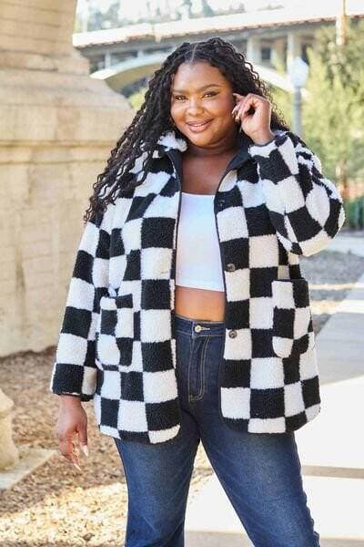 Stylish Checkered Button-Up Coat with Convenient Pockets - Love Salve 