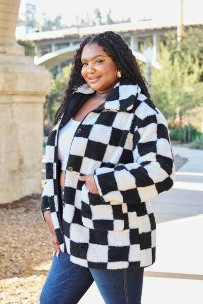 Stylish Checkered Button-Up Coat with Convenient Pockets - Love Salve 