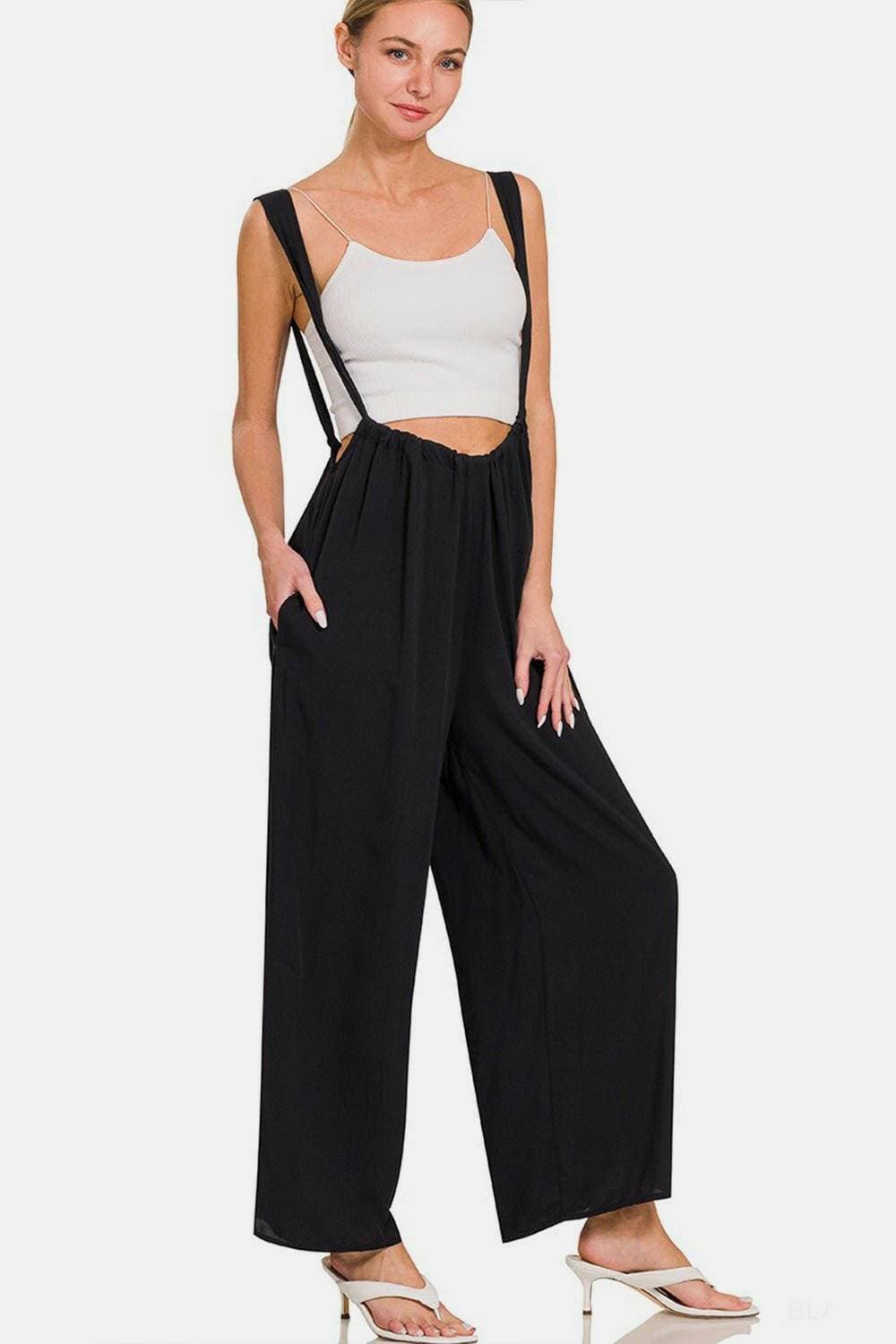 Zenana Tie Back Suspender Jumpsuit: Stylish Rayon Overall with Handy Pockets - Love Salve 