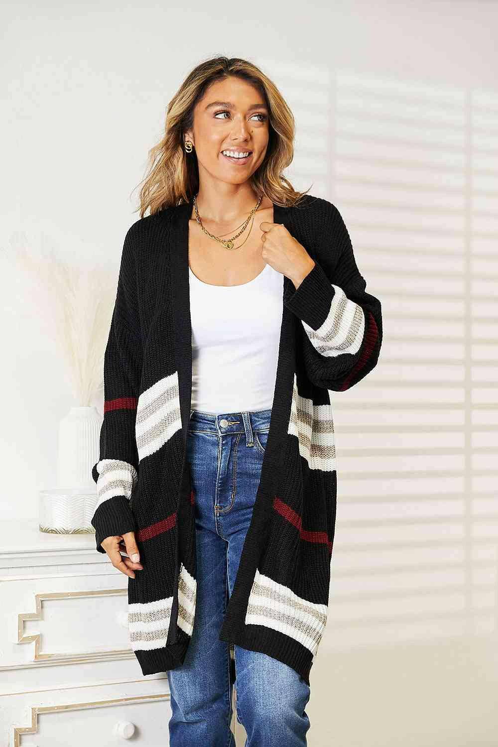 Cozy Striped Ribbed Drop Shoulder Sweater - Love Salve 