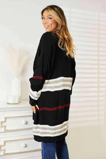 Cozy Striped Ribbed Drop Shoulder Sweater - Love Salve 