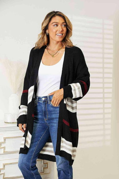 Cozy Striped Ribbed Drop Shoulder Sweater - Love Salve 