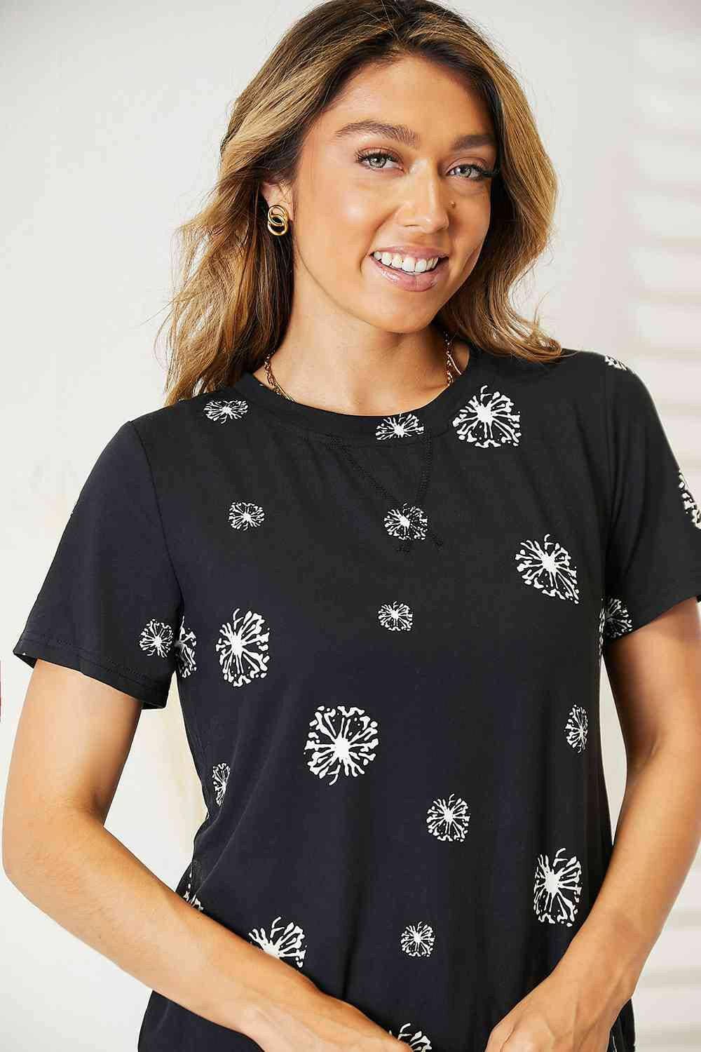 Dandelion Dreams Round Neck Tee - Whimsical Nature-Inspired Shirt - Love Salve 