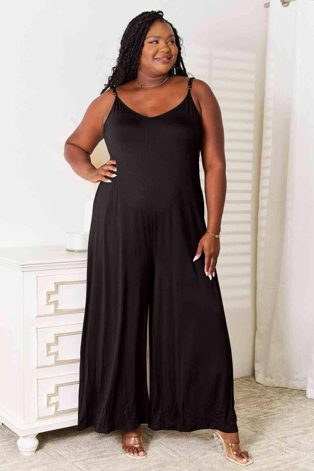 Elegant Rayon Wide Leg Jumpsuit with Spaghetti Straps for Sophisticated Style - Love Salve 