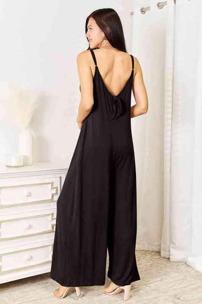 Elegant Rayon Wide Leg Jumpsuit with Spaghetti Straps for Sophisticated Style - Love Salve 