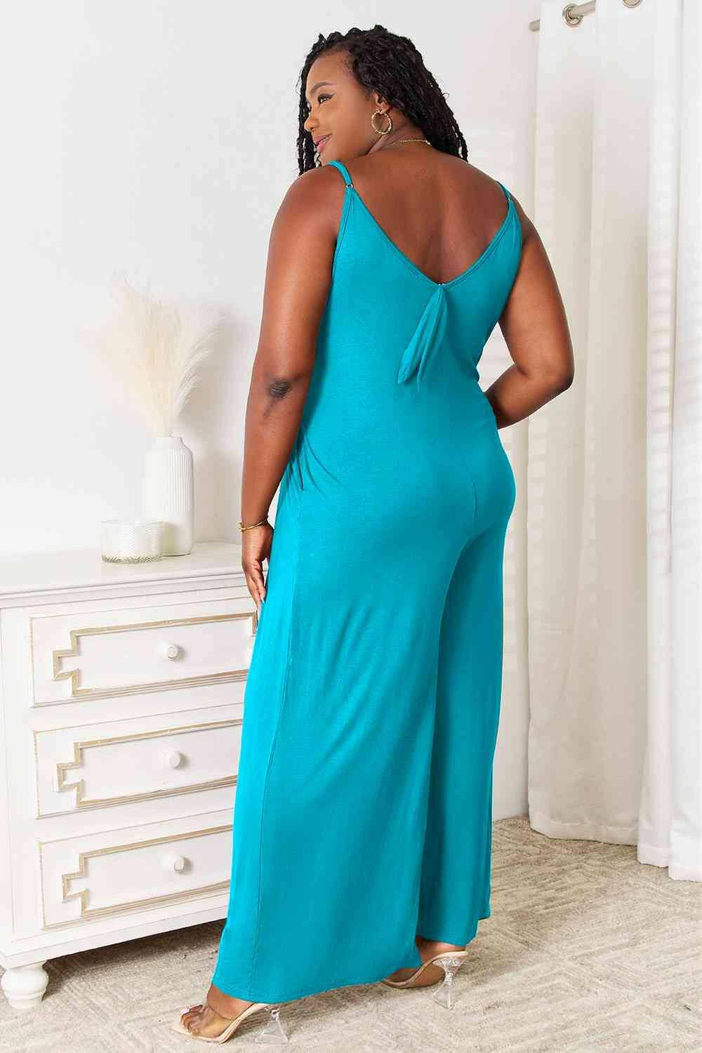 Elegant Rayon Wide Leg Jumpsuit with Spaghetti Straps for Sophisticated Style - Love Salve 