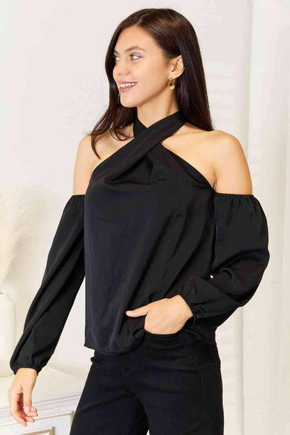 Grecian Chic: Draped Cold Shoulder Top for Effortless StyleExperience Effortless Style with the Grecian Chic Draped Cold Shoulder Top
 Indulge in the perfect blend of allure and sophistication with our Grecian Chic Draped CoLove Salve Draped Cold Shoulder TopApparel