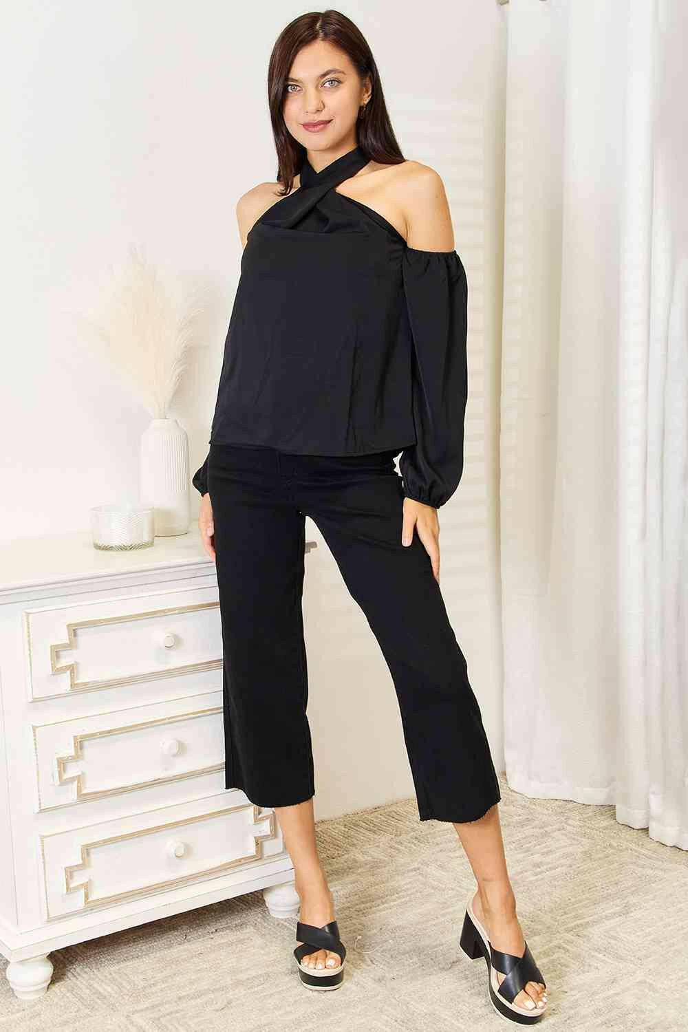 Grecian Chic: Draped Cold Shoulder Top for Effortless StyleExperience Effortless Style with the Grecian Chic Draped Cold Shoulder Top
 Indulge in the perfect blend of allure and sophistication with our Grecian Chic Draped CoLove Salve Draped Cold Shoulder TopApparel