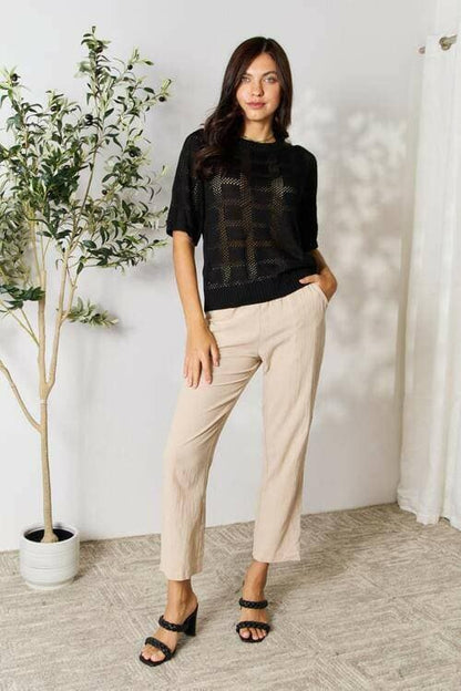 Ribbed Texture Round Neck Knit Top for Effortless Elegance - Love Salve 