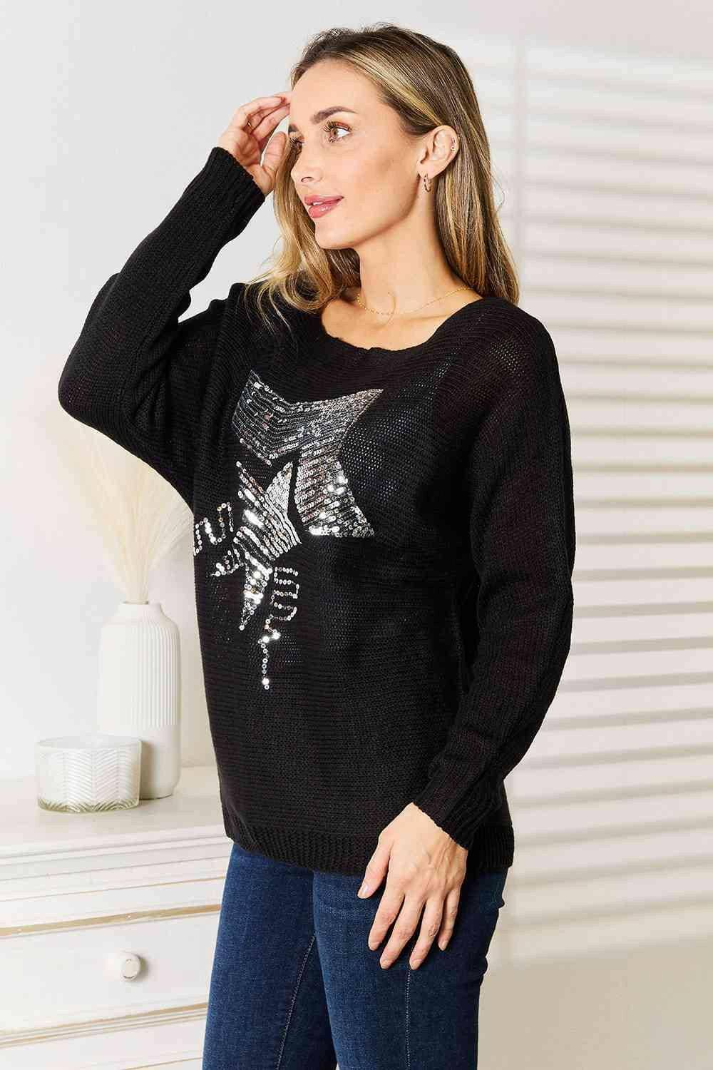 Shimmering Sequin-Embellished Dolman Sleeve Sweater - Love Salve 