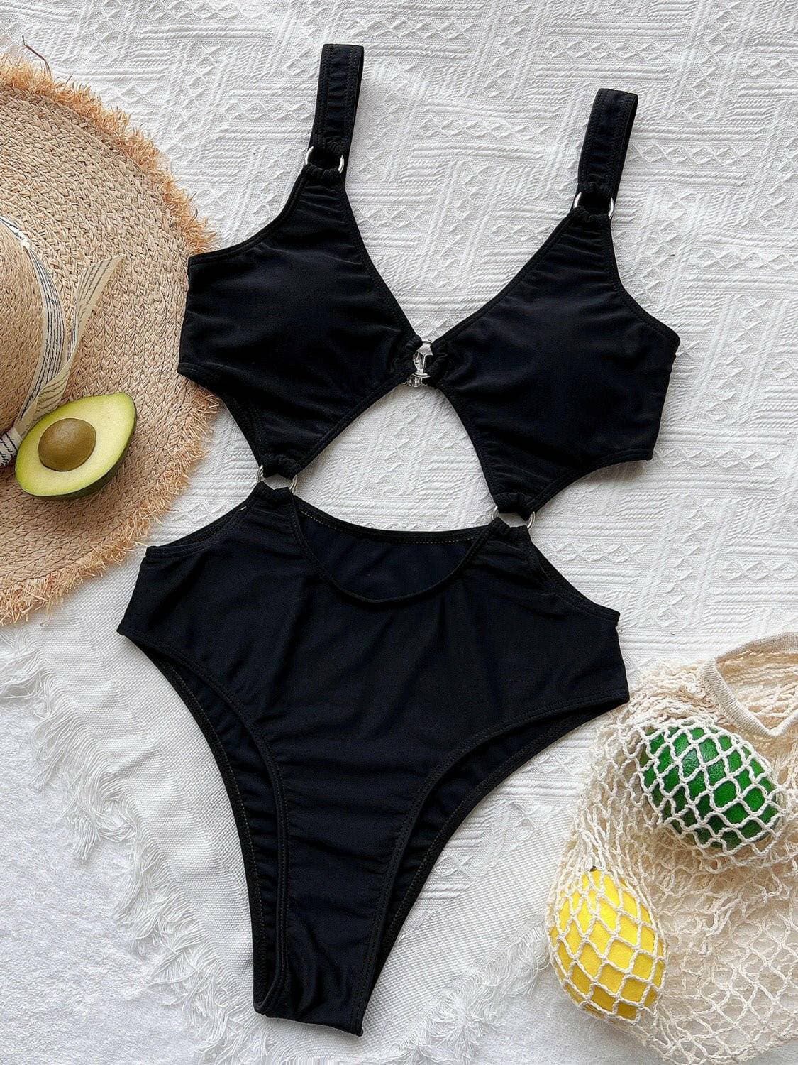 Strappy Back One-Piece Swimsuit with Plunge Neckline - Love Salve 