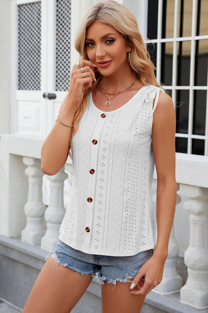 Eyelet Round Neck Wide Strap Tank - Love Salve 