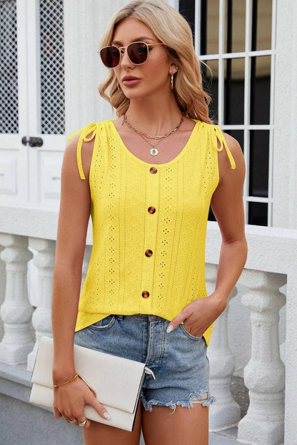 Eyelet Round Neck Wide Strap Tank - Love Salve 